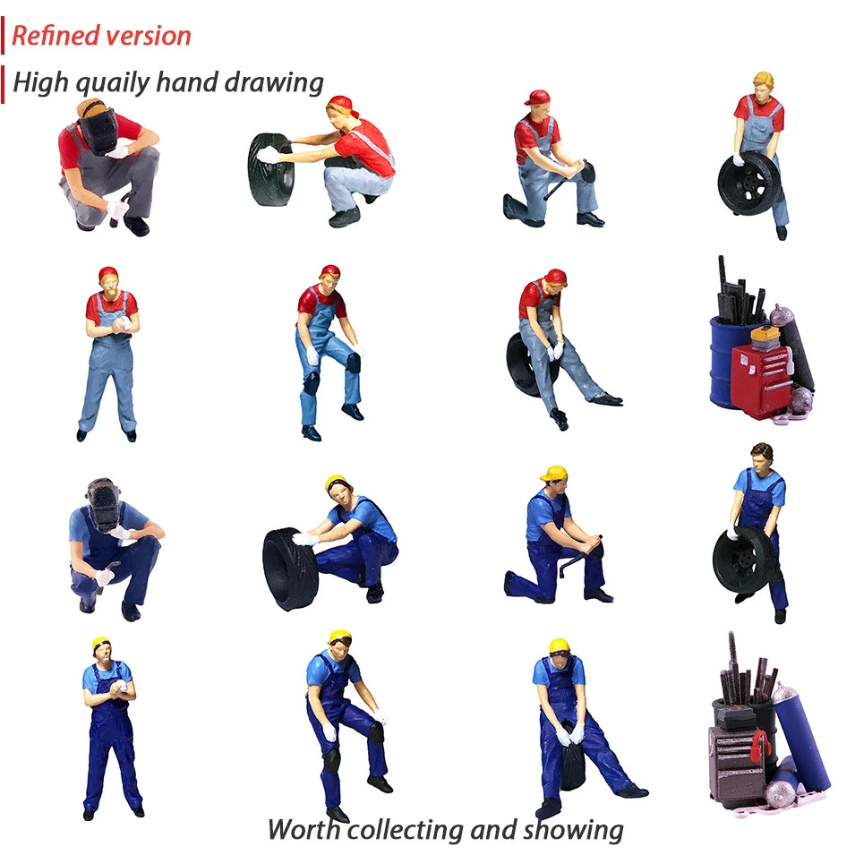 

1/64 Figurines Dolls Car Garage Auto Repair Workers Doll For Wheels Gfans Dioramas People Models
