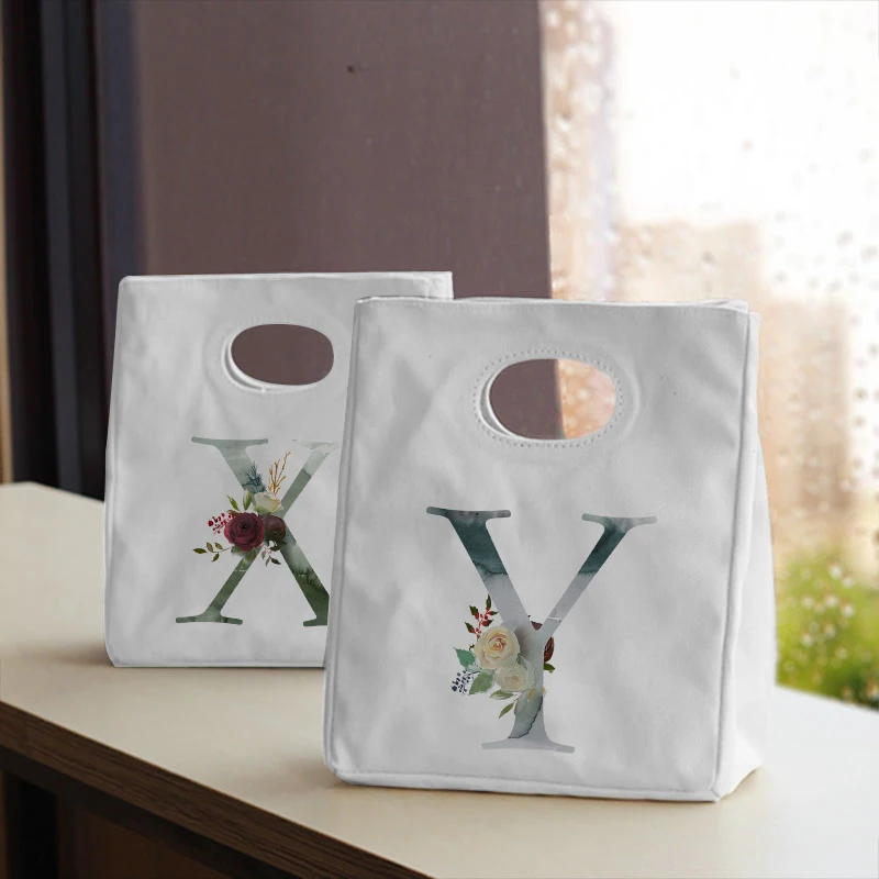 

Холщовая изолированная сумка-тоут унисекс для ланча с чернильными буквами, утолщенная многоразовая Портативная сумка для хранения пищи дл...