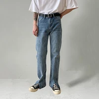 korean wave mens straight leg trousers slim and versatile slit loose wide leg mens jeans high street pants jeans y2k jeans