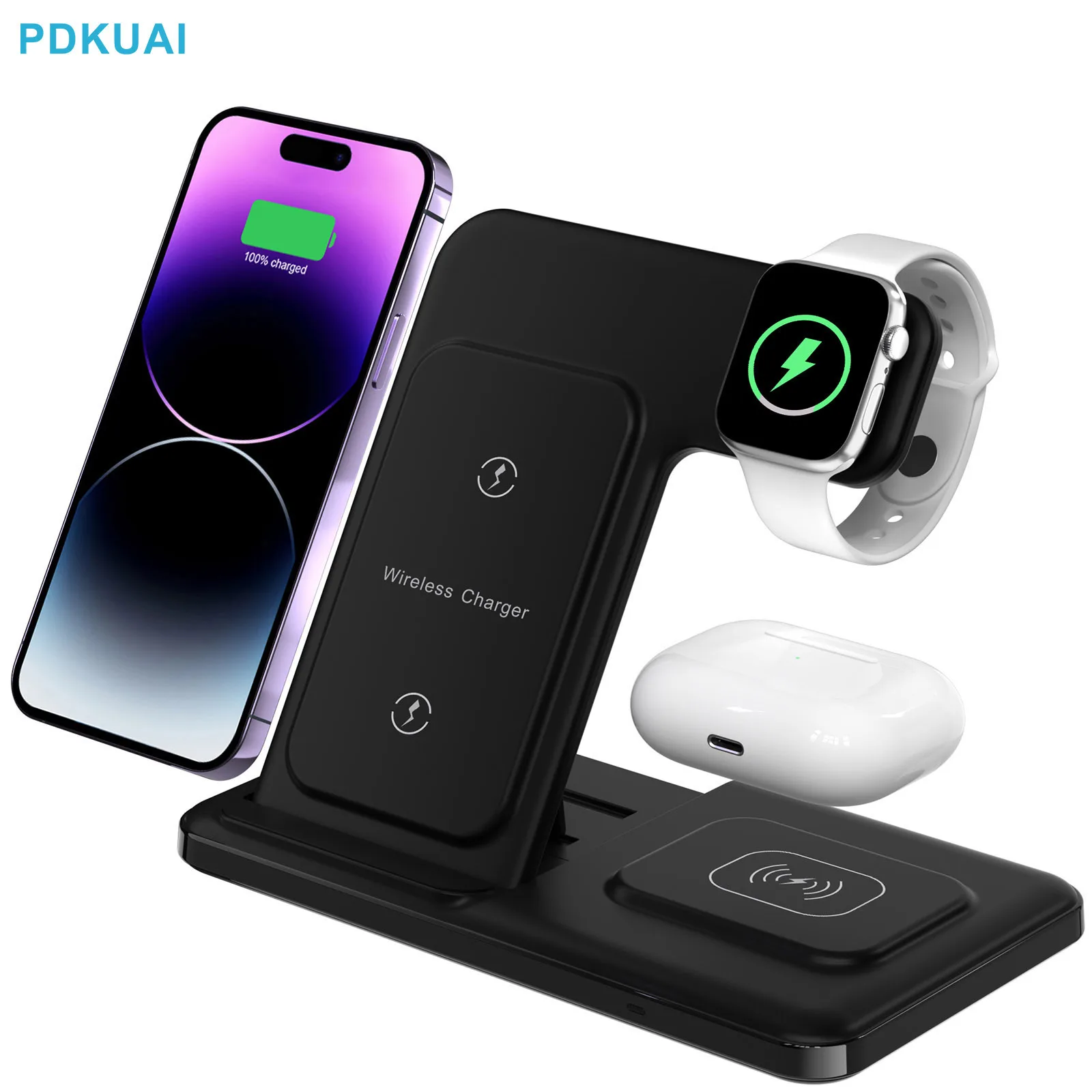 

3 in 1 Wireless Charger Dock Station for iPhone 14 13 12 11 X 8 iWatch Foldable Fast Charging Stand For Apple Watch Airpods Pro