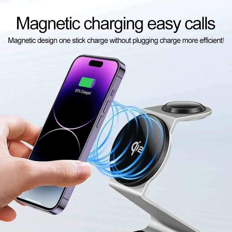 Магнитное Беспроводное зарядное устройство 3 в 1 Qi2 для iPhone 16 15 14 13 12 станция