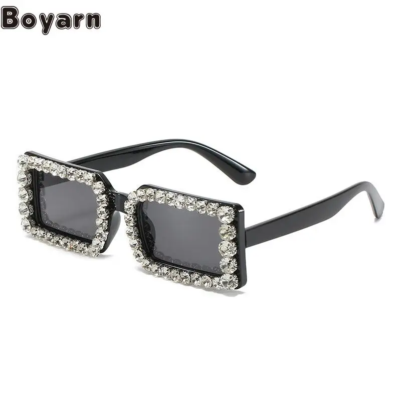 

Boyarn New Style Square Sunglasses Steampunk Personality Diamond Rimmed Square Glasses Fashion Jelly Diamond Sunglasse