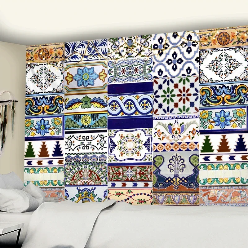 Мозаичный гобелен настенный богемный колдовской цветочный художественный принт