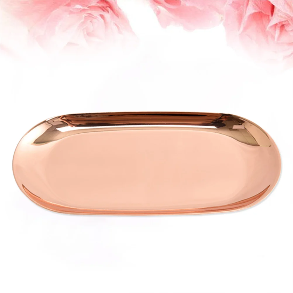 

Nordic Style Oval Storage Serving Tray Platter Stainless Steel Snack Tray Metal Storage Decoration Home Organizer(Small,Rose)