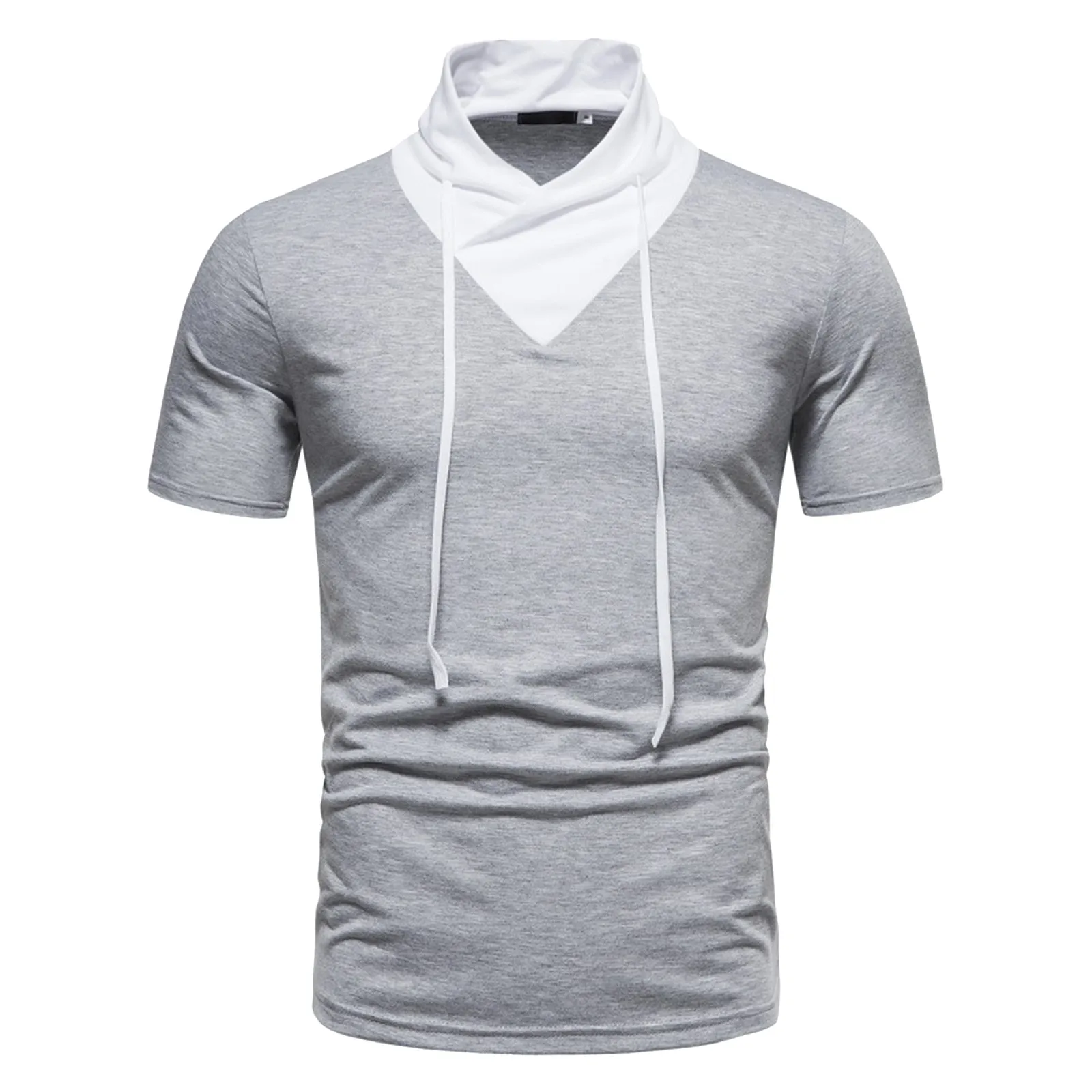 

Футболка мужская однотонная с коротким рукавом, Модный повседневный топ с жестким воротником, рубашка большой и высокой длины, лето