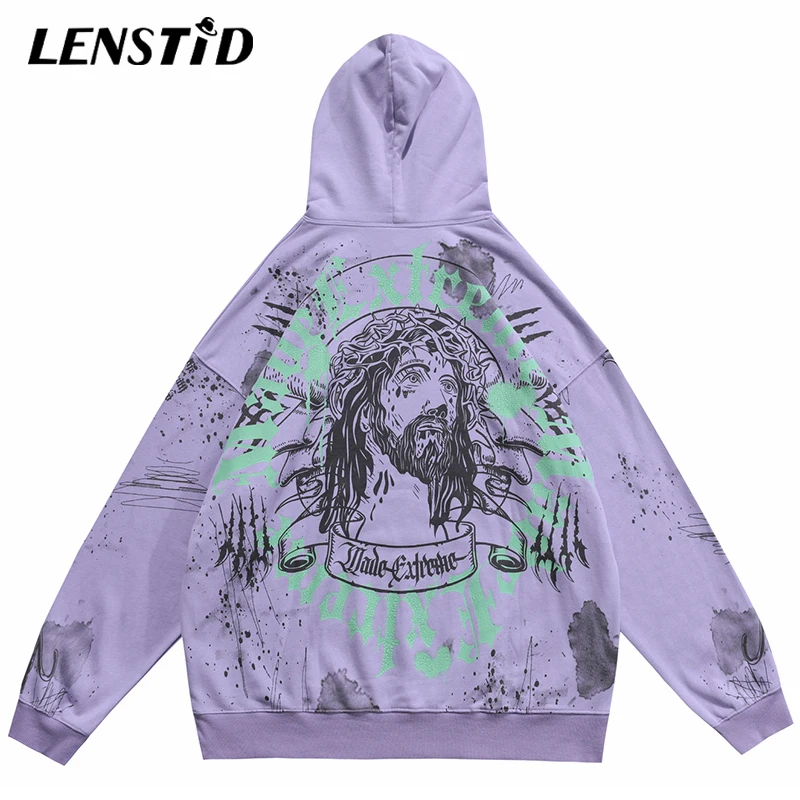 

LENSTID Autumn Men Pullover Hoodies Hip Hop Graffiti Graphic Print Streetwear Harajuku Casual Cotton Hooded Sweatshirts Hipster