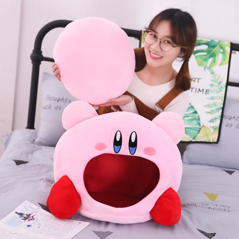 

Kirby Kawaii Cartoon Cute Anime Game Peripheral Inhalation Nap Head Cover Pillow Pink Hat Plush Toy Cat Nest