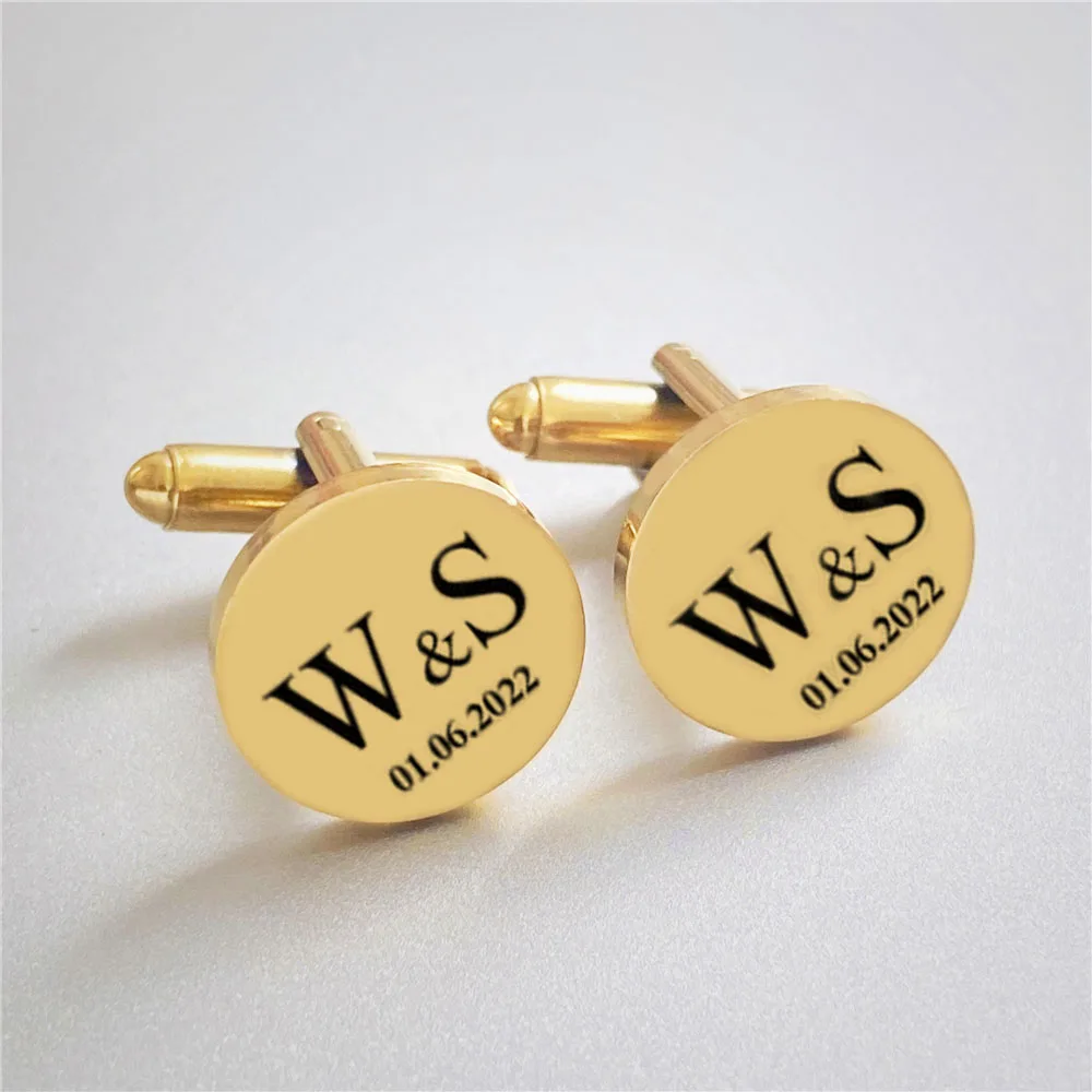 

Customized 1 Pair Cufflinks for Men Personalized Round Square Gold Stainless Steel Jewelry Custom Men's Initials Shirt Cufflinks