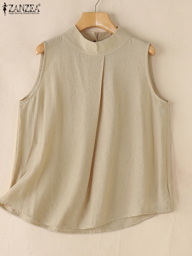 Модные женские майки топы ZANZEA летняя однотонная блузка без рукавов винтажная