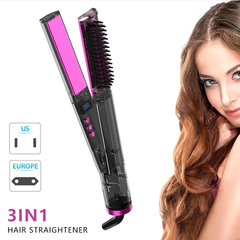 

2 In 1 Hair Straightener Hair Brush Ionic Beard Straightener Volumizing Hair Straightener Comb Styling Tool