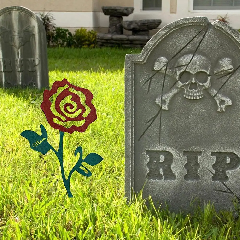 

Memorial Rose For Grave Metal Cemetery Memorial Flower Stake Cemetery Pile Grave Marker Grave Decorations For Mom/Dad Yard J9L8