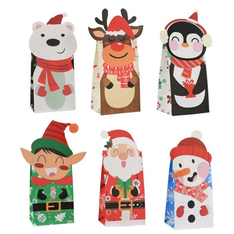 

HOT SALE 24PCS Christmas Bags For Gift Bags For Christmas Goodies Bags Bulk Assortment Kraft Paper Holiday Bags(6 Styles)