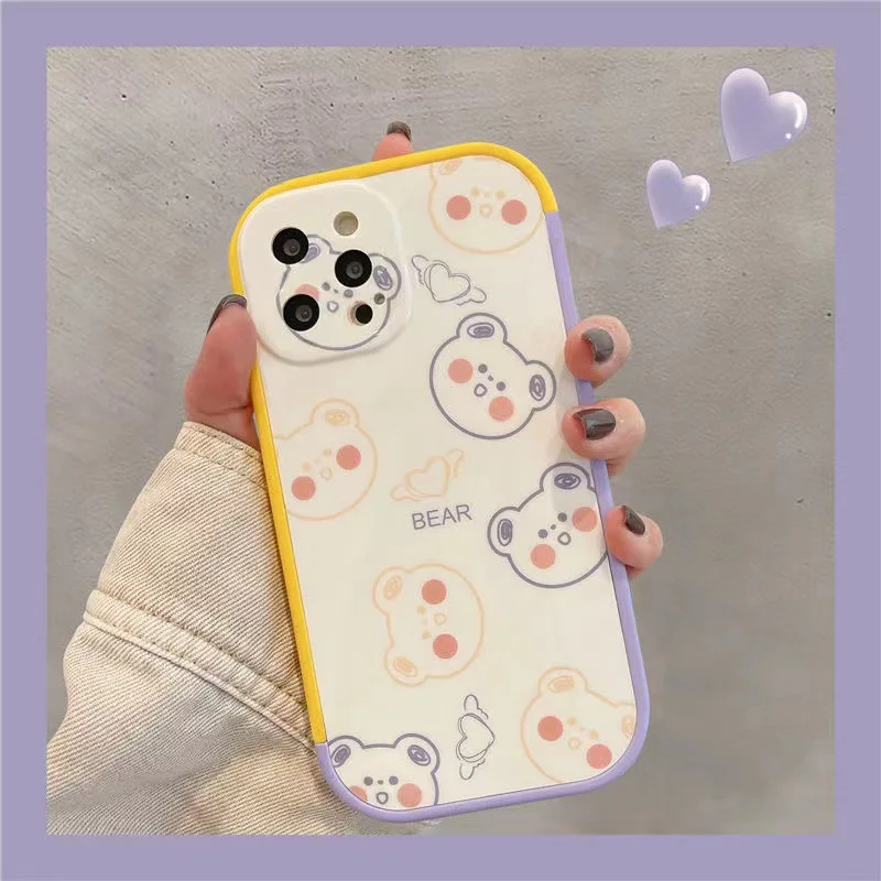 Белый чехол для телефона с мультяшным милым улыбающимся медведем iPhone 12 13 11 Pro Max X XR