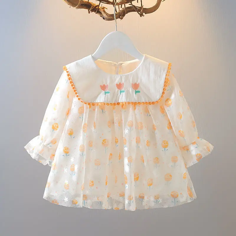 

2022 Summer New Light Luxury Fashion Girls Dress Fluffy Princess Dress Fashion Flower Dress Boutique Clothing Simple Style