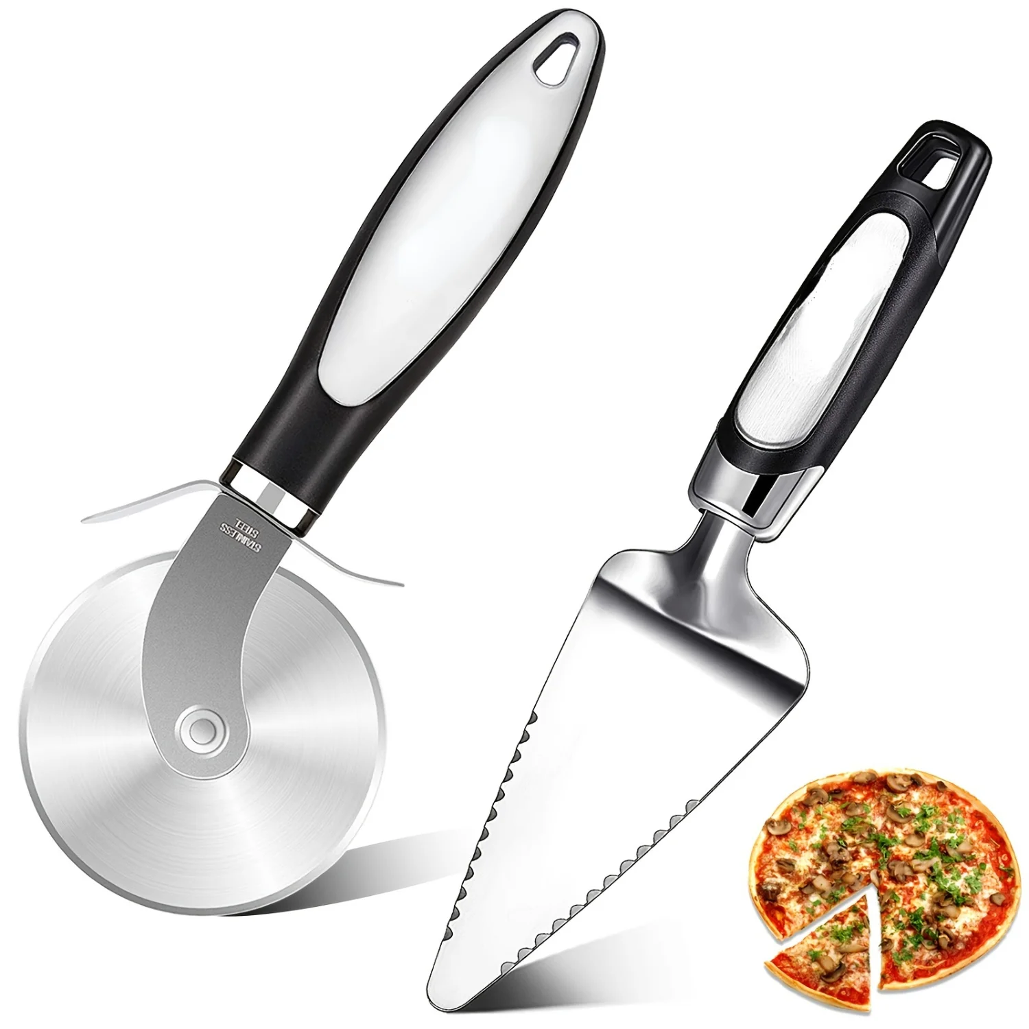 Набор из 2-х колес для резки пиццы нержавеющей стали и зубчатой лопаточки —