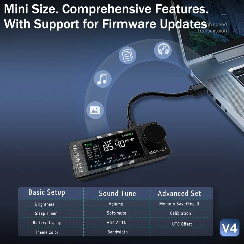 Фото 【Metal CNC】Радиоприемник V4 ATS MINI SI4732 с DSP для всех диапазонов частот FM AM SSB LSB USB, встроенный усилитель для наушников Hi-Z №2