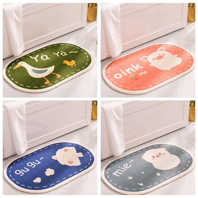 

Cartoon Non-Slip Bath Mat INS Style Doormat Absorbent Carpets Entrance Rug Balcony Floor Mats Living Room Bathroom Area Rugs