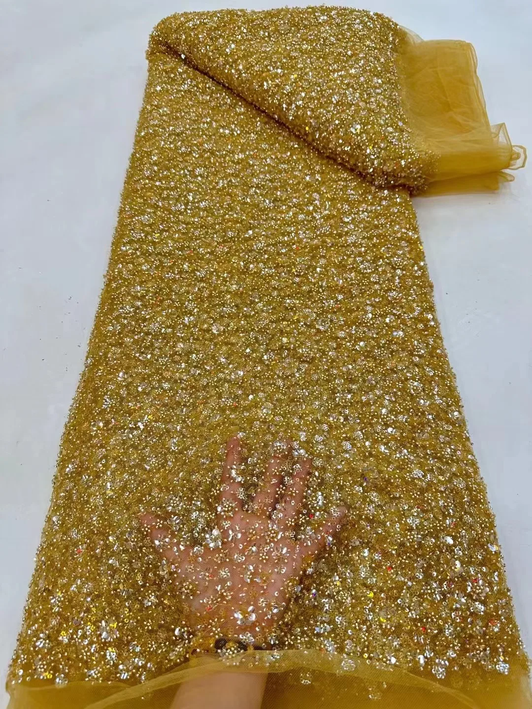 

High-End Fashion Heavy silver Sequins Lace Fabric With Bead Sequins For Bridal Dress Luxury Evening Dress French Lace