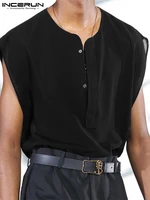 fashionable all match new mens tops simple see through blouse stylish male hot sale v neck sleeveless shirt s 5xl incerun 2022