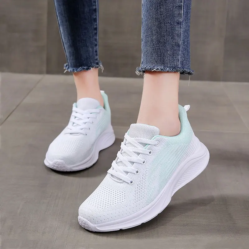 

Женские классические кроссовки на шнуровке, трикотажная верхняя обувь 2022, Весенняя женская удобная обувь для бега, 4 см