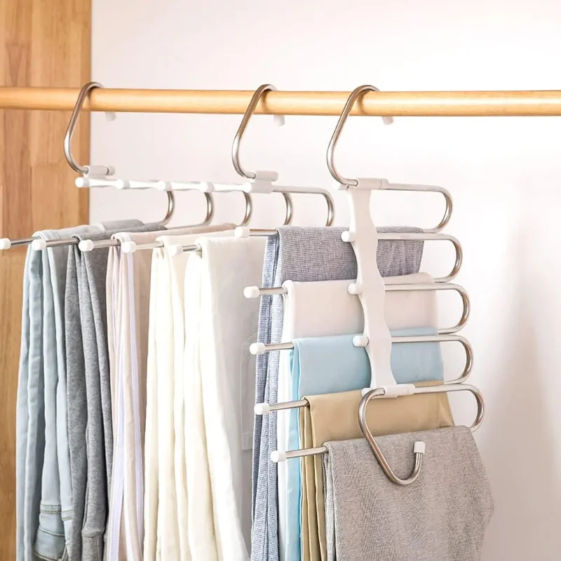 

5in1 Hangers for Clothes with Non-slip Clips Retractable Non-marking Drying Racks Bathroom Wardrobe Storage Clothes Organizer