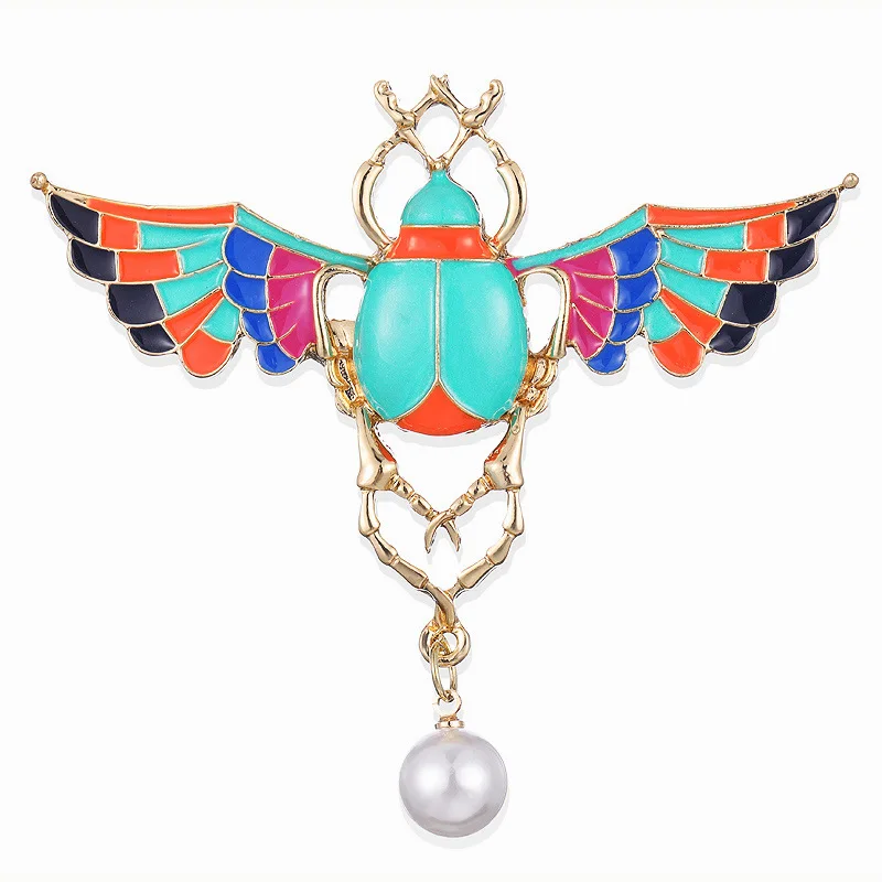 

TULX Painting Oil Beetle Brooches Vintage Fashion Beetle Wings Pins Enamel Colorful Animal Insects Brooch Gift Jewelry