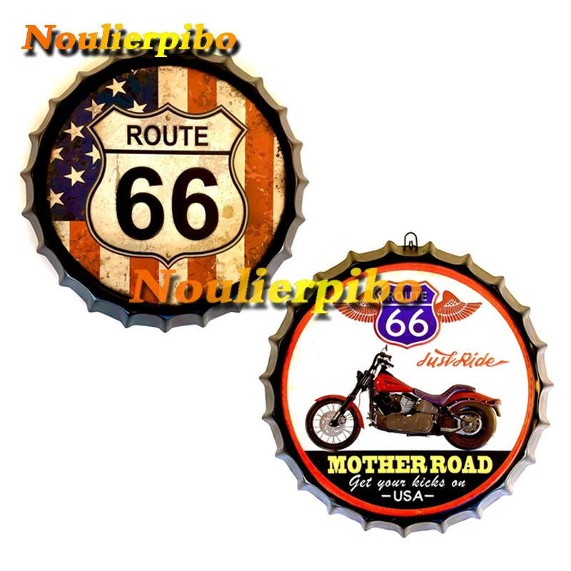

Bottle Cap Tin Logo Vintage American Metal Decor (Route 66 Motherroad Moto) Car Sticker Car Motorcycle Trolley Case Vinyl Decal