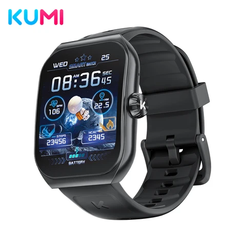 Смарт-часы KUMI KU7, 1,96 дюйма, Amoled, 100 +, спортивные, NFC IP68, водостойкие, Bluetooth, звонки, мониторинг здоровья и сна, sos для мужчин и женщин