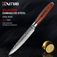 xituo 5 5 utility knife high quality damascus steel color wood handle kitchen cleaver slicing paring knives chef cooking tools