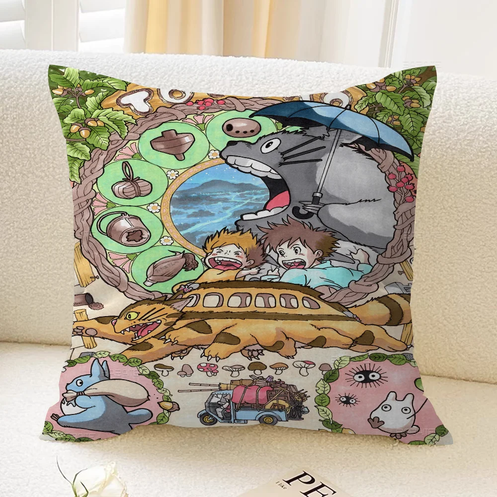 Movie T-Tonari No T-Totoro Pillow Covers Cartoon Sofa Decorative Home Double-sided Printing Short Plush Cute Cushion Cover