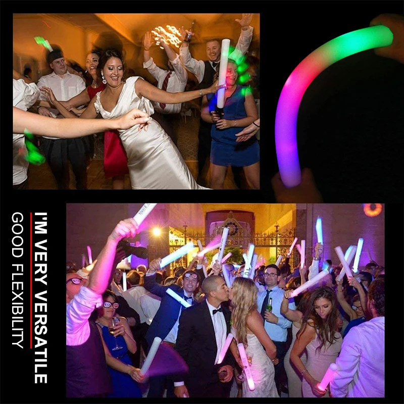 LED Glow Sticks Bulk 10/30/50/60Pcs Colorful Foam Stick Glow Wands RGB Flashing Cheer Tube For Bar Party Wedding Concert 2022 images - 6