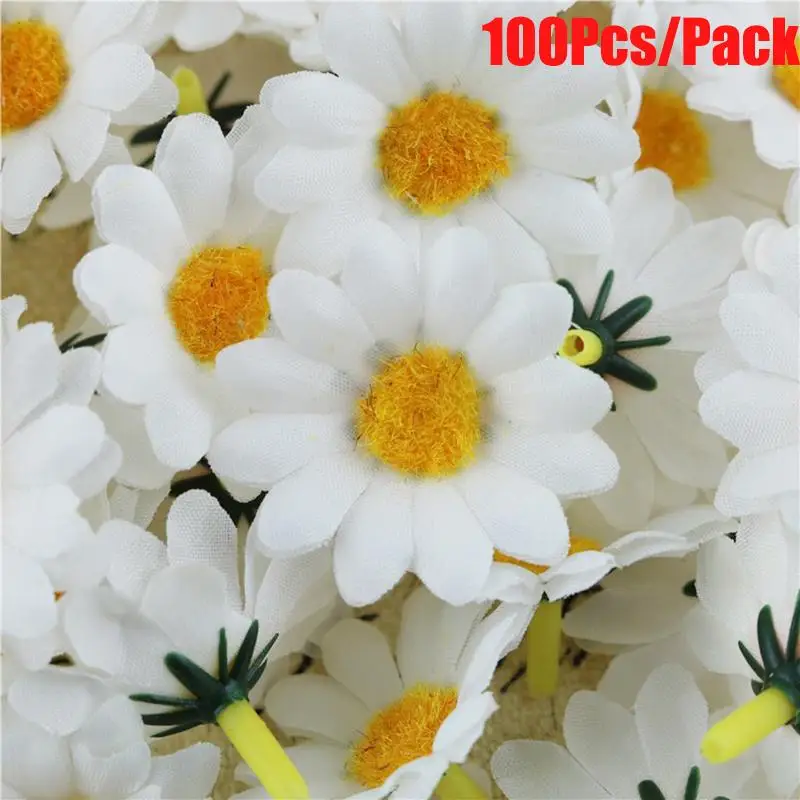 

100Pcs 4cm Artificial Flowers White Daisy with Yellow Center for Wedding Party Home Decoration DIY Scrapbook