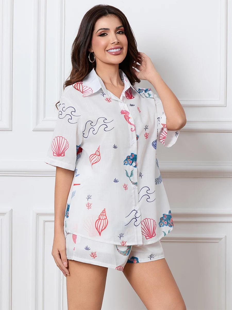 Женский комплект из 2 предметов Y2K рубашка с коротким рукавом и пуговицами шорты