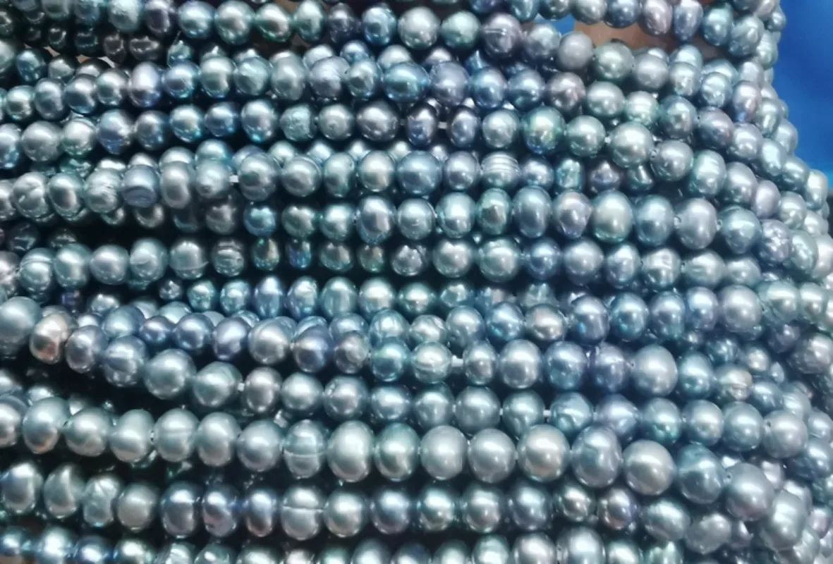 Лоты оптовая продажа 15 дюймов 4 мм натуральный черный синий почти круглый жемчуг