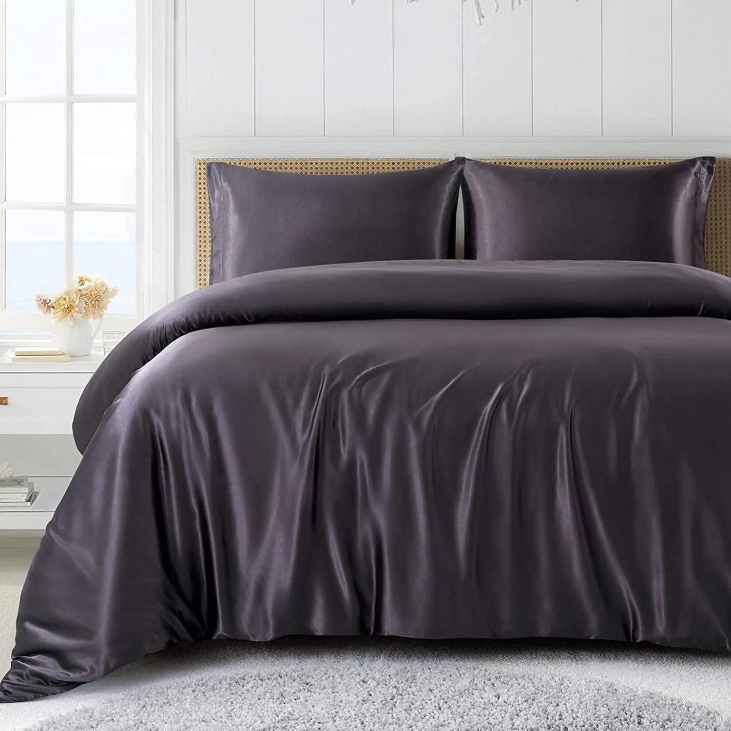 

Satin Duvet Cover Silk Duvet Cover, Soft Luxury Satin Bed Set with Zipper Closure 1 Duvet Cover & 2 Silky Satin Pillowcases