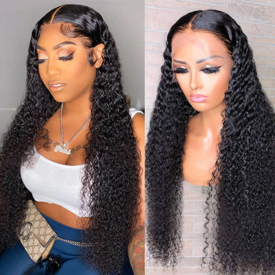 

32 34Inch Remy Hair 13X4 HD Transparent Lace Front Wigs 150 180 Density Kinky Curly Human Hair Wigs 4X4 Curly Lace Closure Wigs