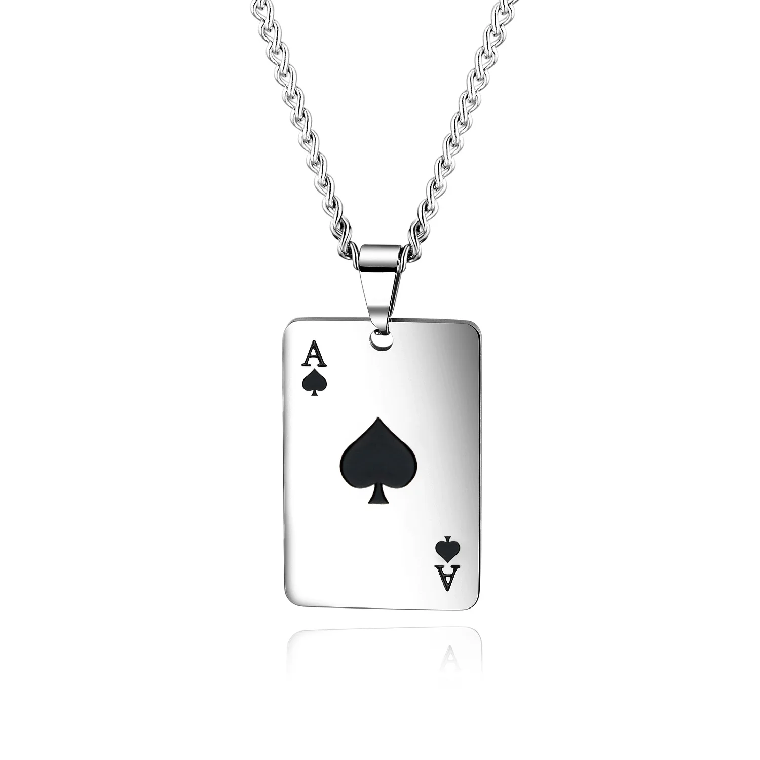 

Men's Necklace Poker Lucky Spades A Pendant Necklace Silver Stainless Steel Long Chain Heart A Necklace Jewelry Wholesale