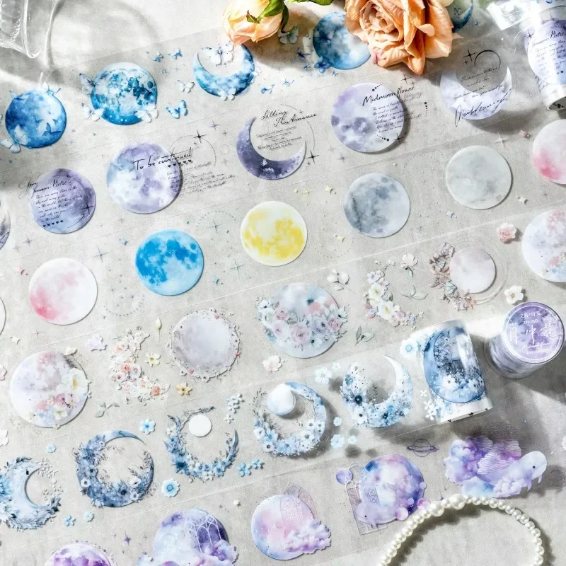 1 рулон ПЭТ-ленты 2 м цветок в луне фазы DIY декоративные переработанные наклейки