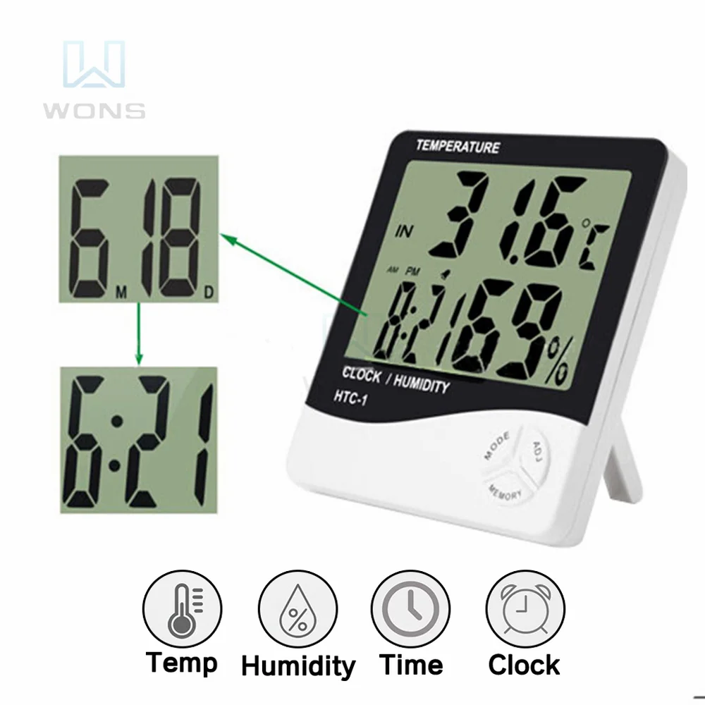 

LCD Electronic Digital Temperature Humidity Meter Indoor Outdoor Thermometer Hygrometer Weather Station Clock Thermometer
