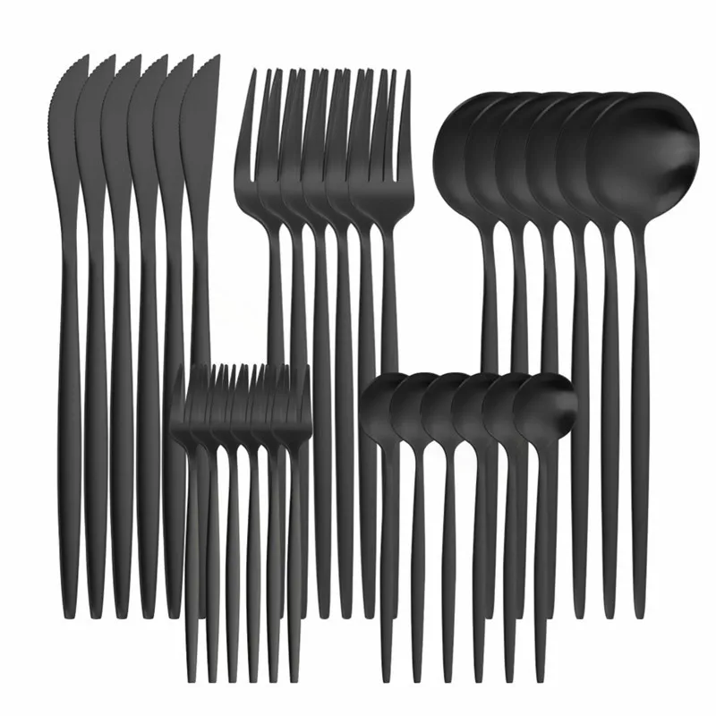 

Western Cutlery Set 30 Piece Tableware Set Stainless Steel Dinnerware Black Complete Home Flatware Spoon Fork Knife Dinner Set