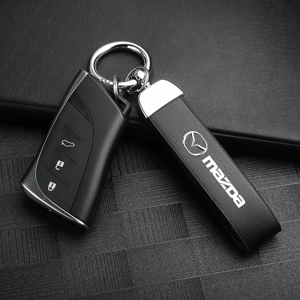 

Luxury Metal Leather Car Badge Keychain Rings Key Chain Keyring Auto Accessories For Mazda 3 bk 6 gg 2 CX5 CX30 CX3 CX7 Series