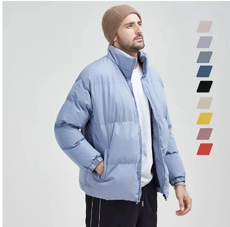 Winter 2022 New Men Light Blue Oversized Puffer Parkas Stand Collar Warm Thick Coat Male Fashion Casual Padded Cotton Jacket