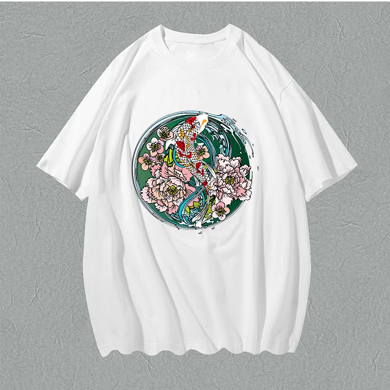 

Multicolour Koi Fish Goth Blank Anime Boys T Shirt Black Game High Quality Undershirt Hyperbole Painting Punk Blusa