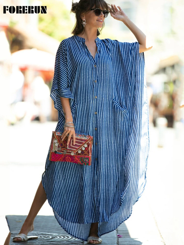 

Женское пляжное платье-Кафтан FORERUN, летний купальный костюм с леопардовым принтом 2022, туника, пляжная одежда, Прямая поставка