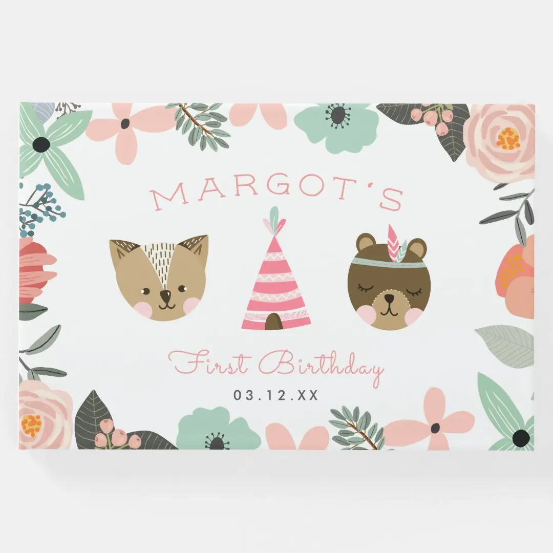 

Wild One Guest Book, Boho Camping Theme First Birthday Guest Book