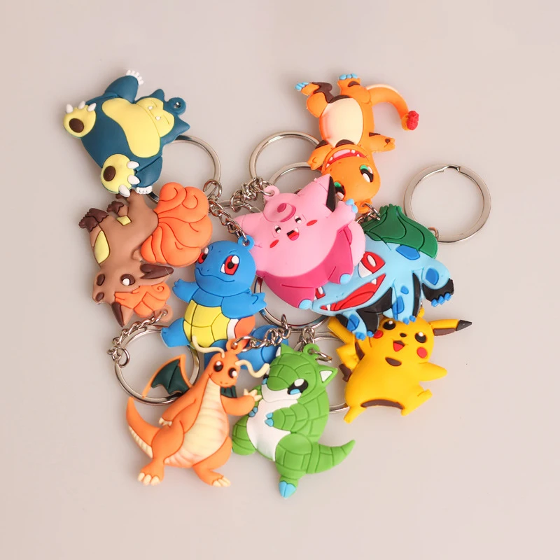 

10pcs/set Pokemon Figures Keychain Pikachu Bulbasaur Charmander Snorlax Vulpix Dragonite Anime Doll Key Ring Pendant Accessories