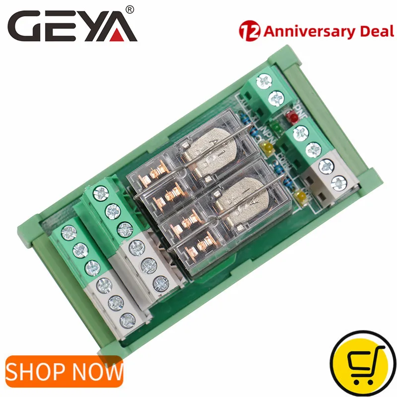 

GEYA 2NG2R 2 Channel Relay Module 2NO 2NC DPDT PLC RELAY Interface 12V 24V AC/DC