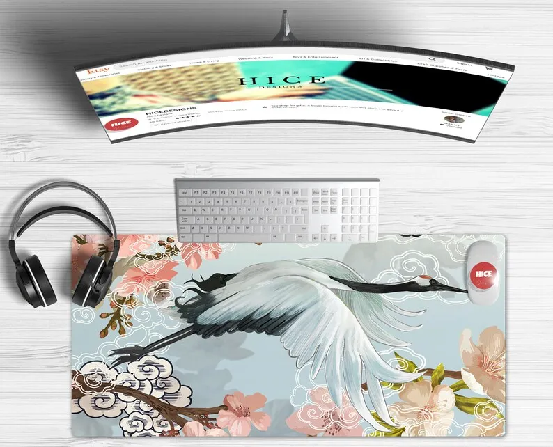 

Japanese Crane Cute Desk Mat,Japanese Mouse Pad, Extra Large Desk Mat, Cute Desk Pad Large, Extended Mouse Pad, Gaming Desk Pad
