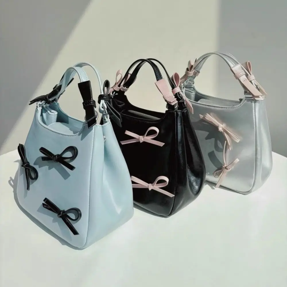 Модные однотонные сумки с бантом Y2K вместительная сумка-хобо из искусственной