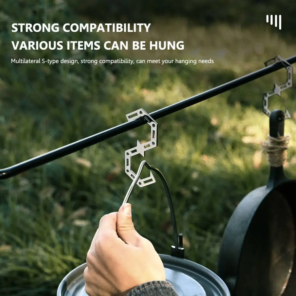 

Durable Hiking Stainless Steel Climbing Accessories Bonfire Storage Rack Camping S-Shaped Hooks Hanger Hook